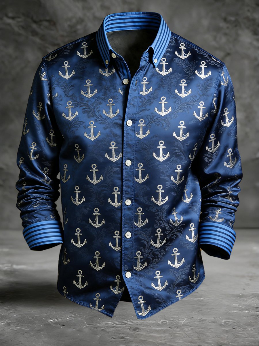 Men's vintage print long-sleeved shirt