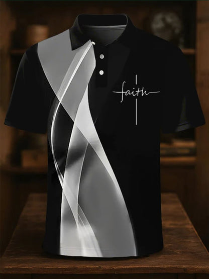Men's casual wave cross letter print POLO shirt