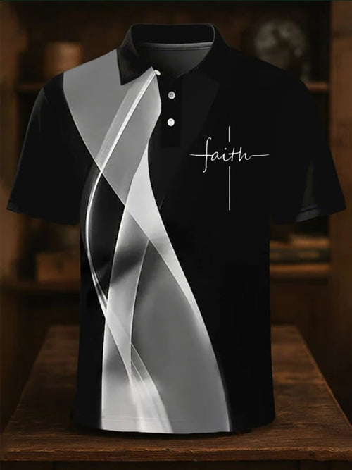 Men's casual wave cross letter print POLO shirt