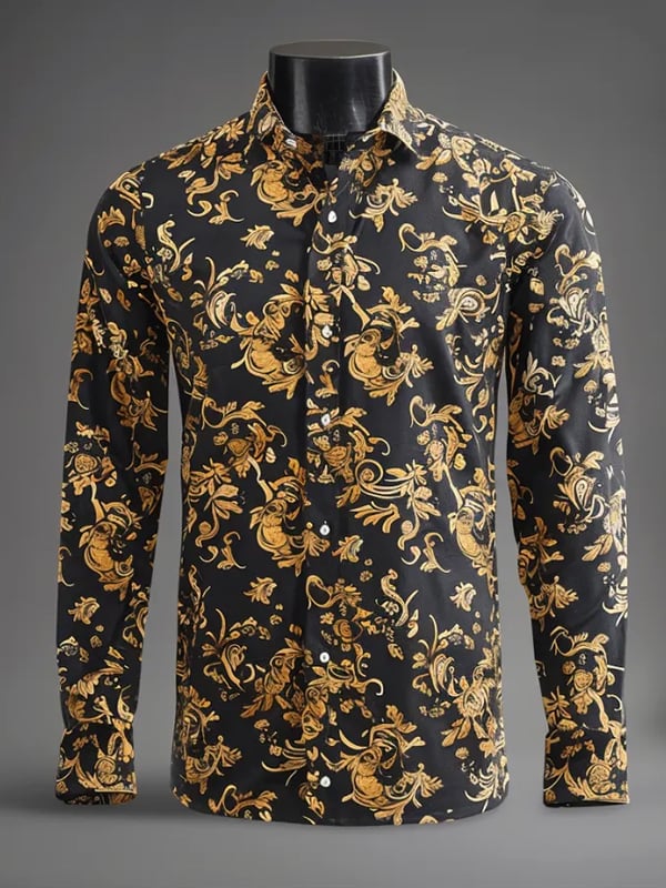 Men's Stripe Print Business Long Sleeve Shirt