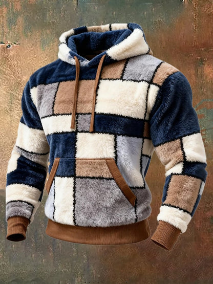 Men's Comfortable Lambskin Color Block Print Casual Long-Sleeved Sweatshirt