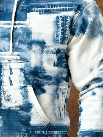 Men's Retro Distressed Color Block Print Casual Long Sleeve Sweatshirt