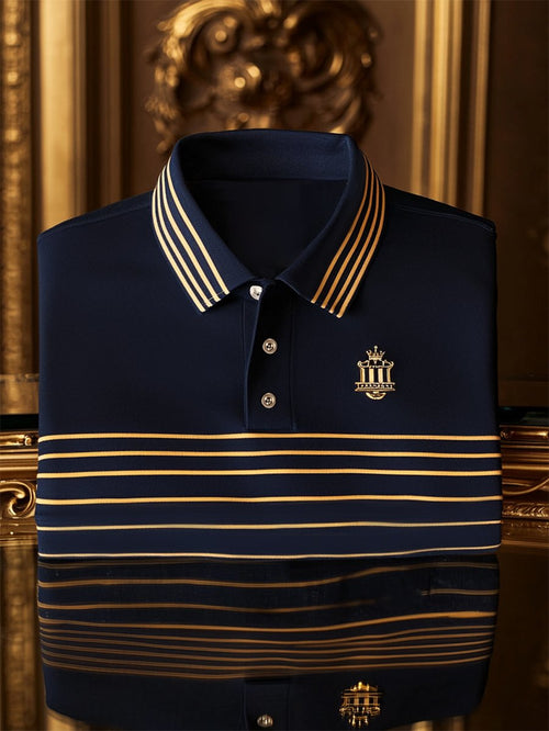 Men's Business Casual Striped Button Short Sleeve Polo Shirt