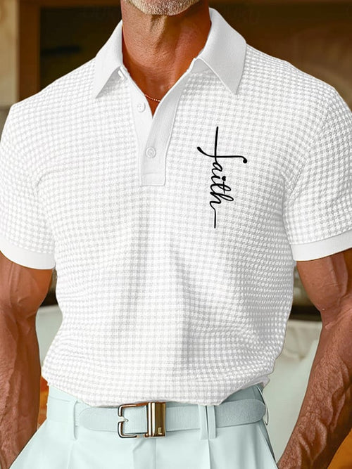 Men's Retro Faith Design Printed Comfortable And Breathable Casual Polo Shirt