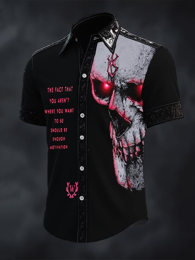 Men's Retro Western Gothic Skull Print Short Sleeve Shirt