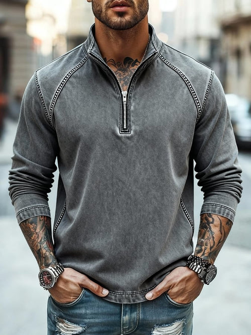 Men's Vintage Washed and Distressed Outdoor Zip-Up Hoodie