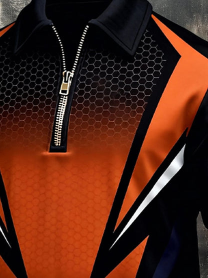 Men's Retro Color Block Print Zipper Sweatshirt