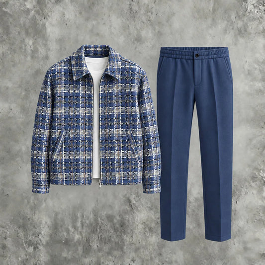 Men's Checkered Zipper Hoodie and Pants Set