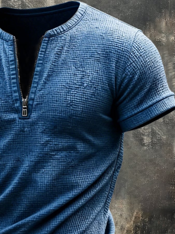 Men's Retro Zipper Waffle T-Shirt