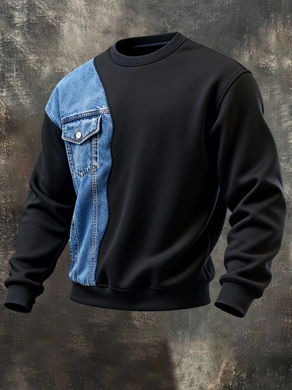 Men's vintage style color-block crew neck long-sleeved sweatshirt