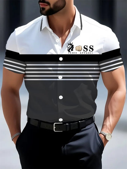 Men's Retro Letter Design Printed Business Short Sleeve Shirt