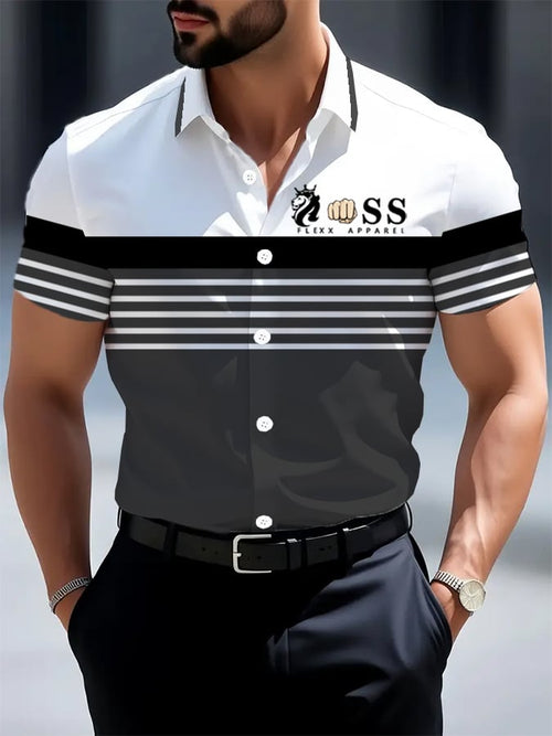 Men's Retro Letter Design Printed Business Short Sleeve Shirt