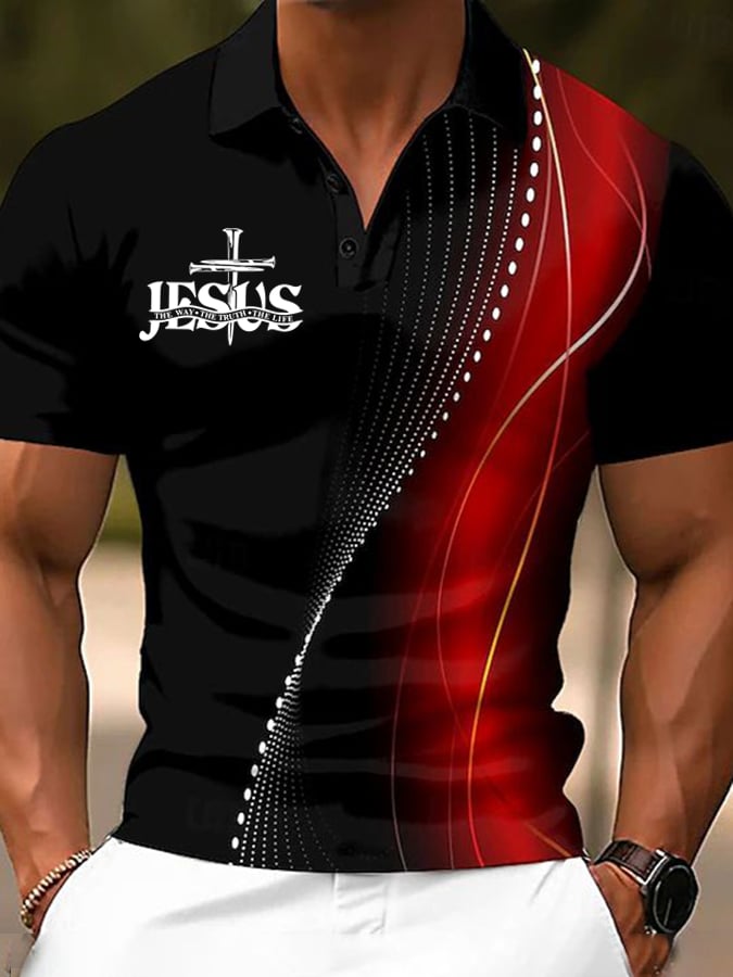 Men's Casual Faith In Jesus Truth Road Contrast Color Polo