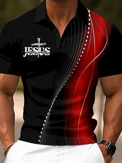 Men's Casual Faith In Jesus Truth Road Contrast Color Polo