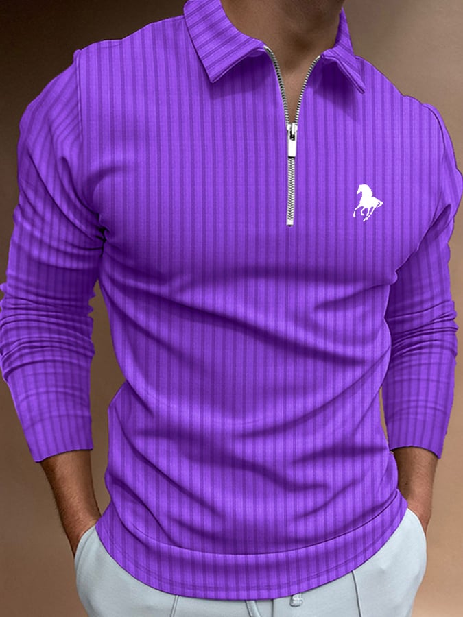 Men's Horse Print Casual Polo Shirt