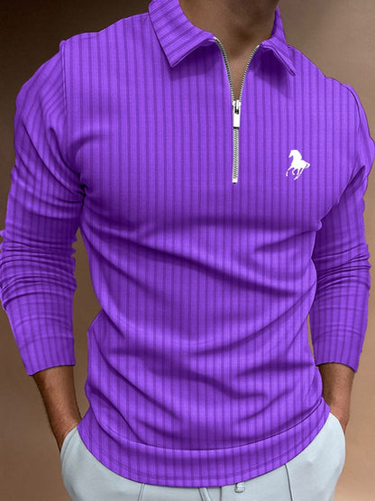 Men's Horse Print Casual Polo Shirt