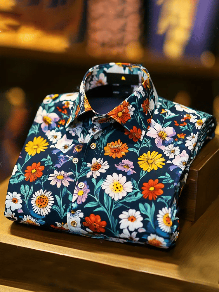 Men's Business Luxury Floral Print Short-sleeved Shirt