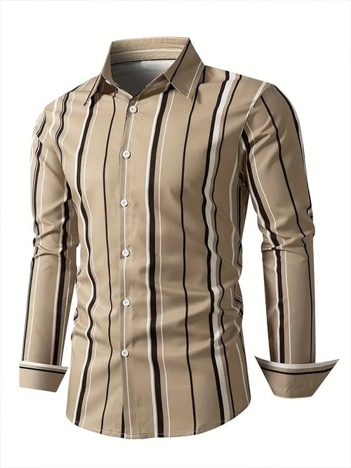 Men's Stripe Print Business Long Sleeve Shirt