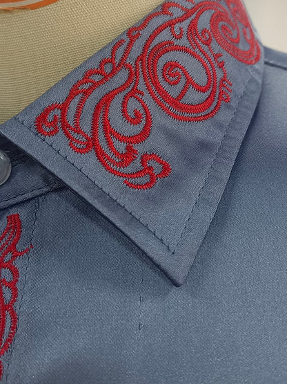 Men's  Independence Day Flag Fashion Business Luxury Design Embroidery Long Sleeve Shirt