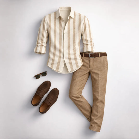 Men's Striped Long-Sleeve Shirt and Pants Set