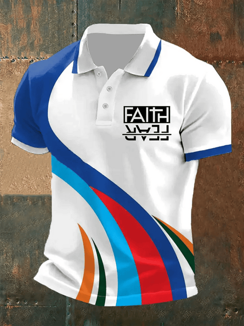 Men's Retro Faith “Faith Over Fear�? Casual Printed Polo Shirt