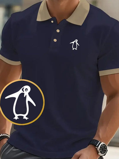 Men's classic casual polo shirt with penguin print