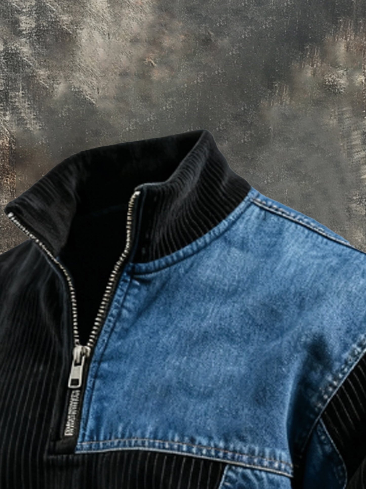 Men's Vintage Corduroy Patchwork Comfortable Color-Block Zip-Up Sweatshirt