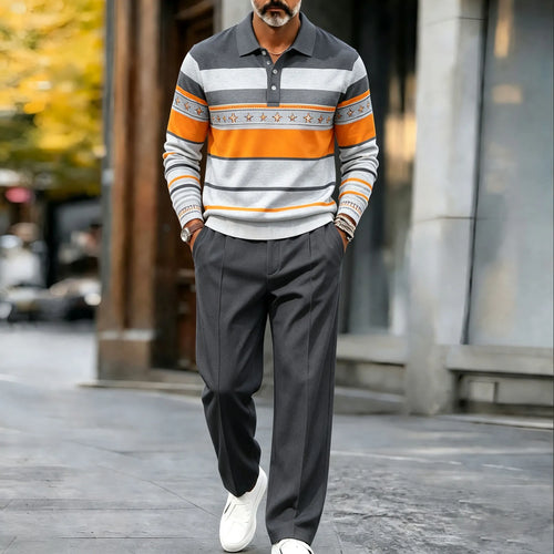 Men's Printed Polo Shirt and Pants Set