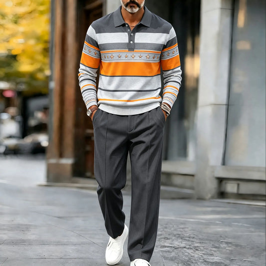 Men's Printed Polo Shirt and Pants Set