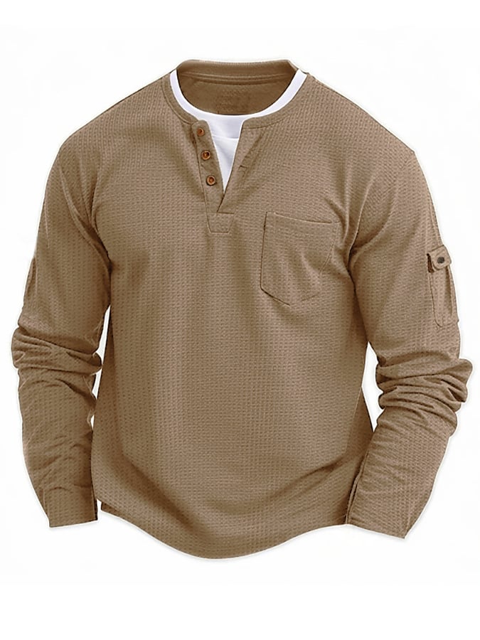 Men's Vintage Basic Waffle Long Sleeve Henley