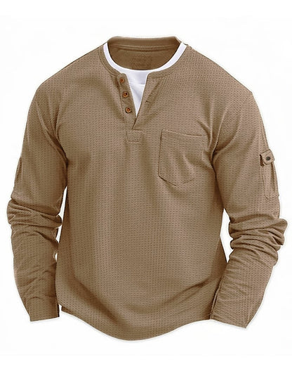 Men's Vintage Basic Waffle Long Sleeve Henley
