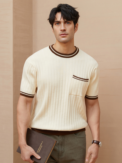 GentleKnit Vintage Style Short Sleeve Knitted T-Shirt