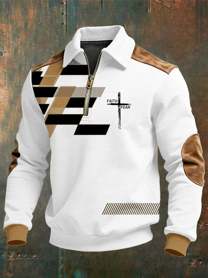 Men's vintage Faith Design Print Casual Zipper Sweatshirt-Fast Shipping