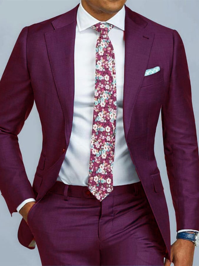Men's Business Single-Breasted Solid Color Two-Piece Suit