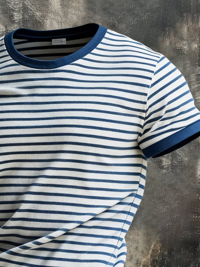 Men's Retro Navy Blue Classic Striped T-Shirt