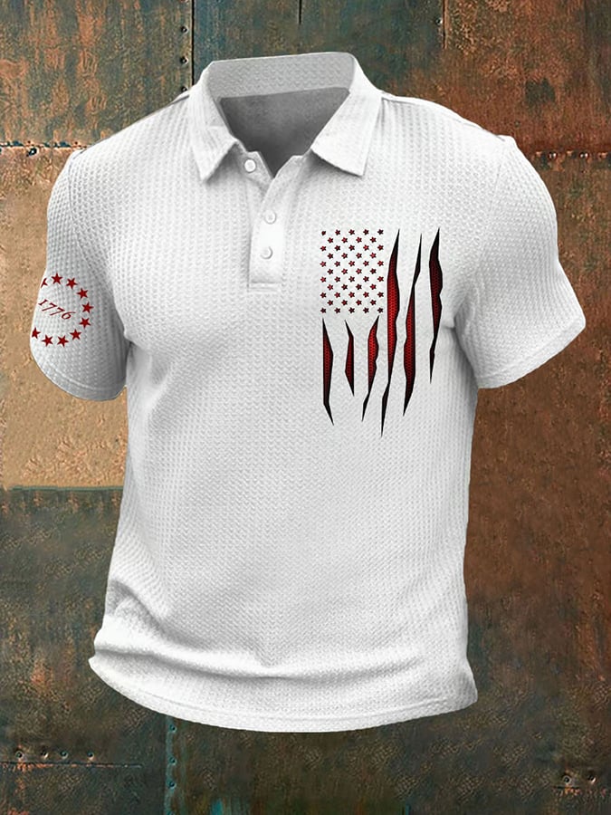 Men's Vintage Flag 1776 Printed Polo Shirt