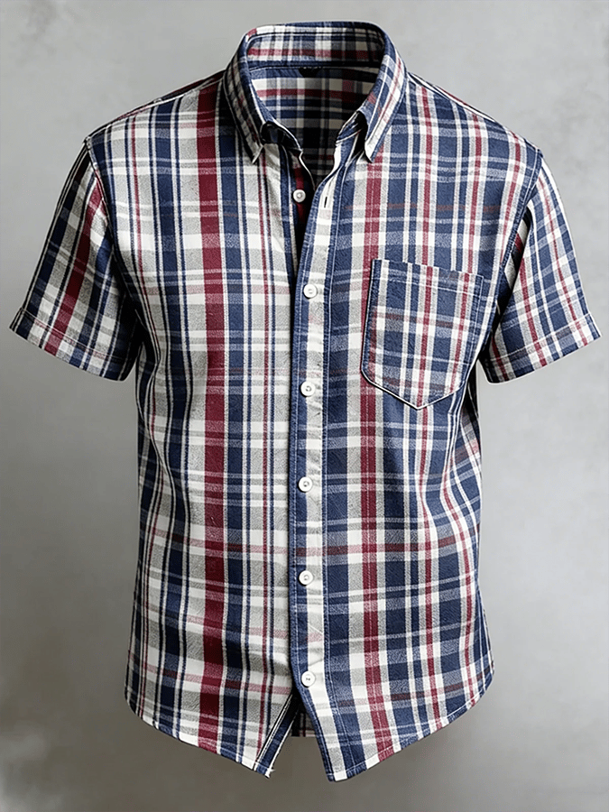 Men's Vintage Abstract Art Print Short-Sleeved Pocket Shirt