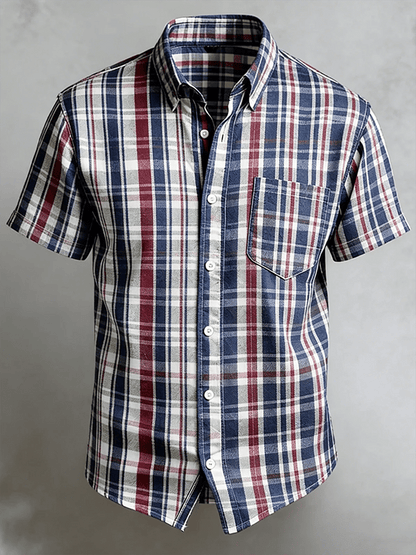 Men's Vintage Abstract Art Print Short-Sleeved Pocket Shirt