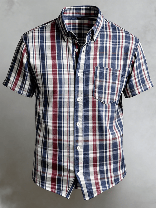 Men's Vintage Abstract Art Print Short-Sleeved Pocket Shirt