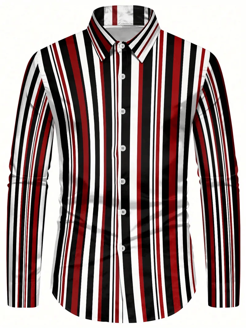 Men's Stripe Print Business Long Sleeve Shirt