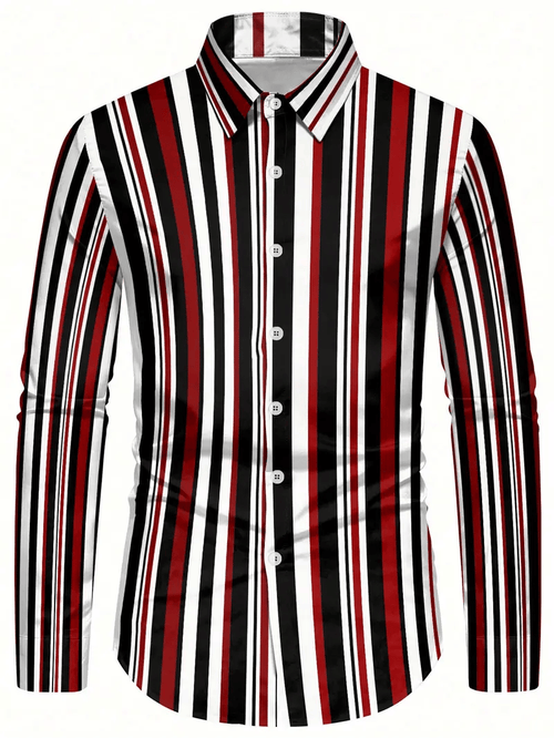 Men's Stripe Print Business Long Sleeve Shirt