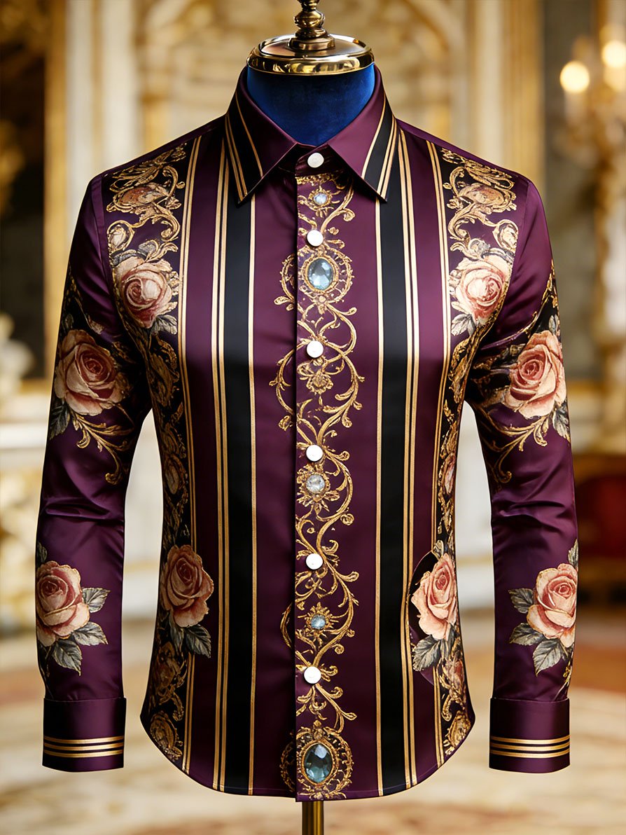 Men's Vintage Business Striped Baroque Long-Sleeved Shirt