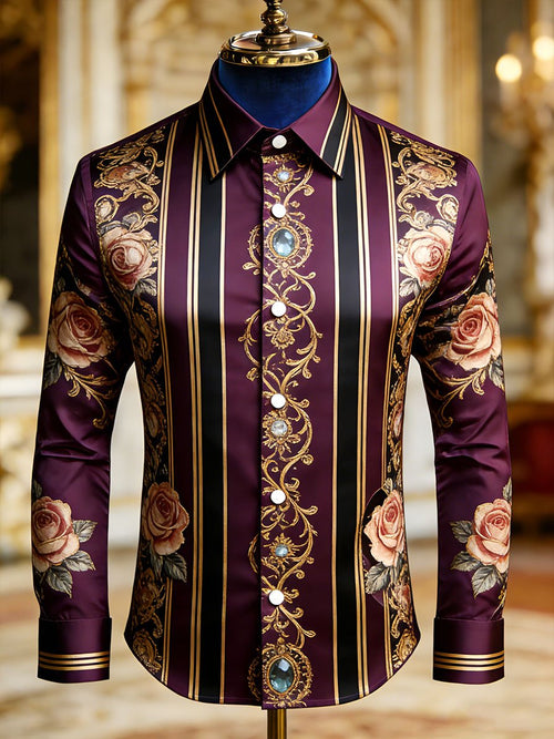 Men's Vintage Business Striped Baroque Long-Sleeved Shirt