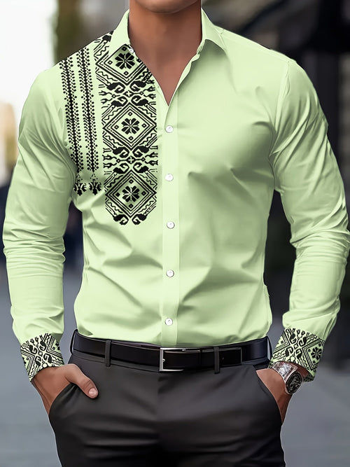 Men's Street Style Business Casual Ethnic Printed Long Sleeve Shirt