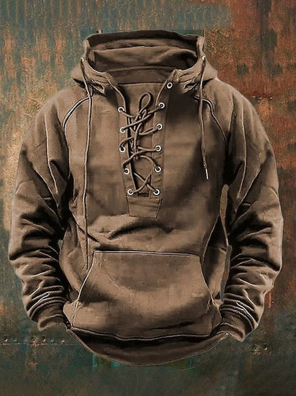 Men's Western Style Drawstring Raglan Hooded Sweatshirt