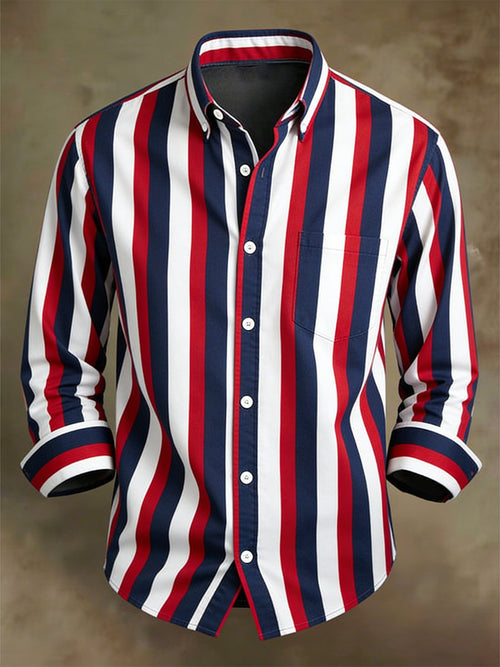 Men's Business Casual Striped Long-Sleeved Shirt