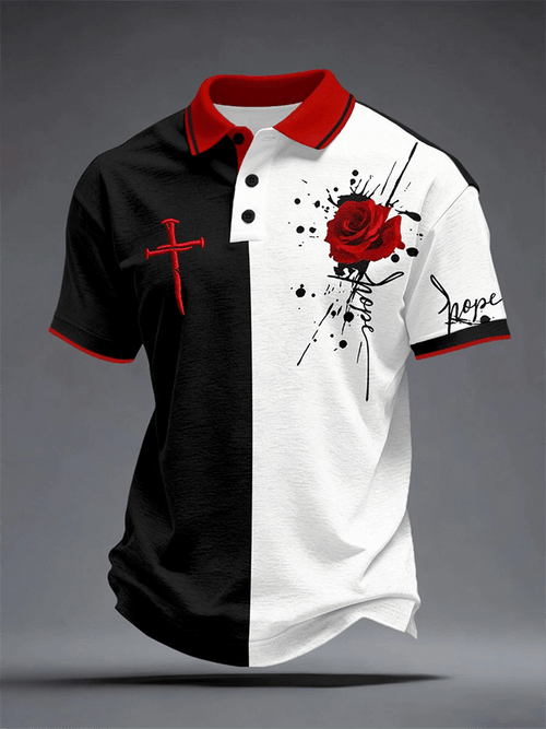 Men's Retro Faith Cross Print Casual Polo Shirt