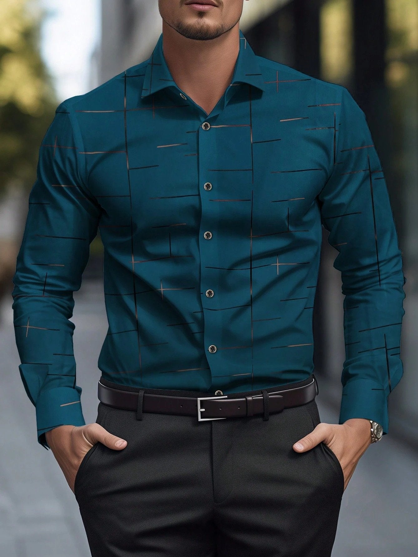 Men's Street Style Business Casual Printed Long Sleeve Shirt