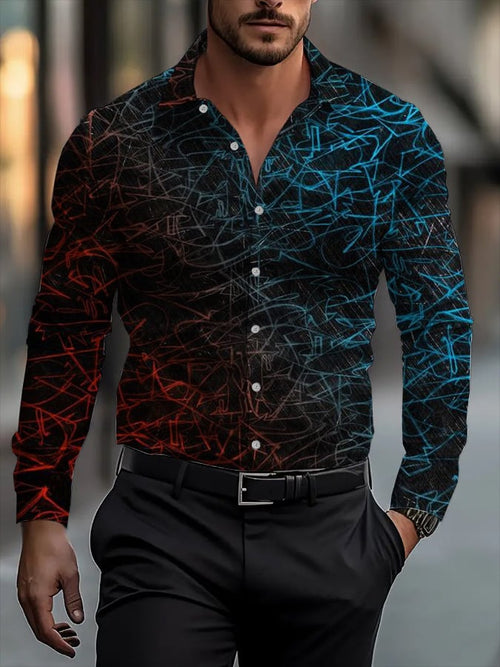 Men's Classic Business Plaid Stripe Print Long Sleeve Shirt