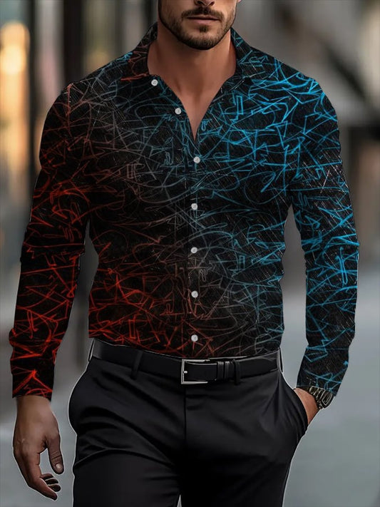 Men's Classic Business Plaid Stripe Print Long Sleeve Shirt